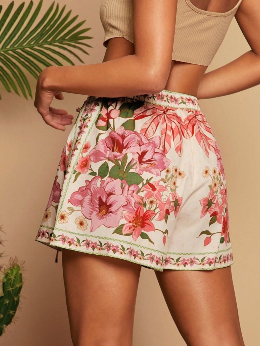 Multicolor Boho Women's Floral Print Drawstring Waist Shorts - Picture 2 of 5